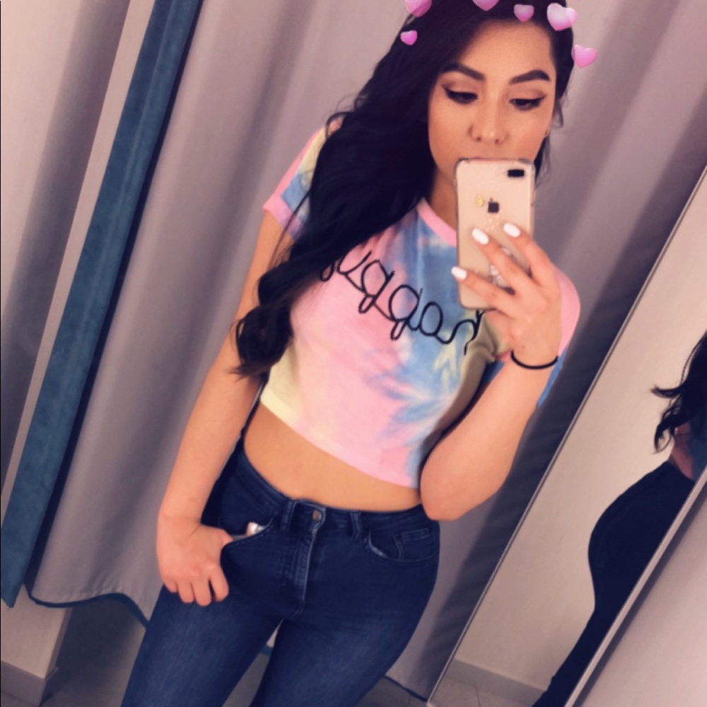 Tie dye “happy” crop top